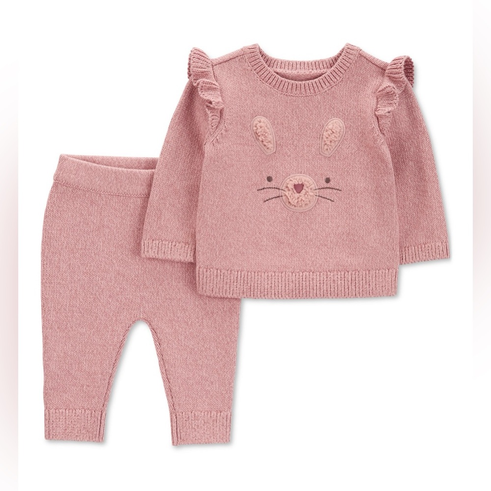 Baby Girls 2-Pc. Ruffled Bunny Sweater & Knit Pants Set